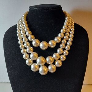 Three strand Graduated  Faux Pearl Necklace